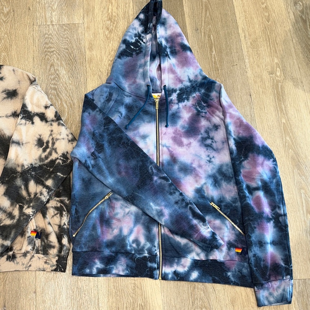 Blue and Purple Tie Dye XL Aviator Nation zip-up Hoodie